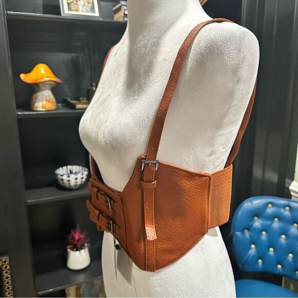 Faux Leather Brown Under Bust Belt Harness Size Large NWT - Picture 5 of 9